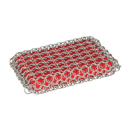 Cool Kitchen Chainmail Heavy Duty Cast Iron Scrubbing Pad, Red & Silver - 8.71 in. CO1676682